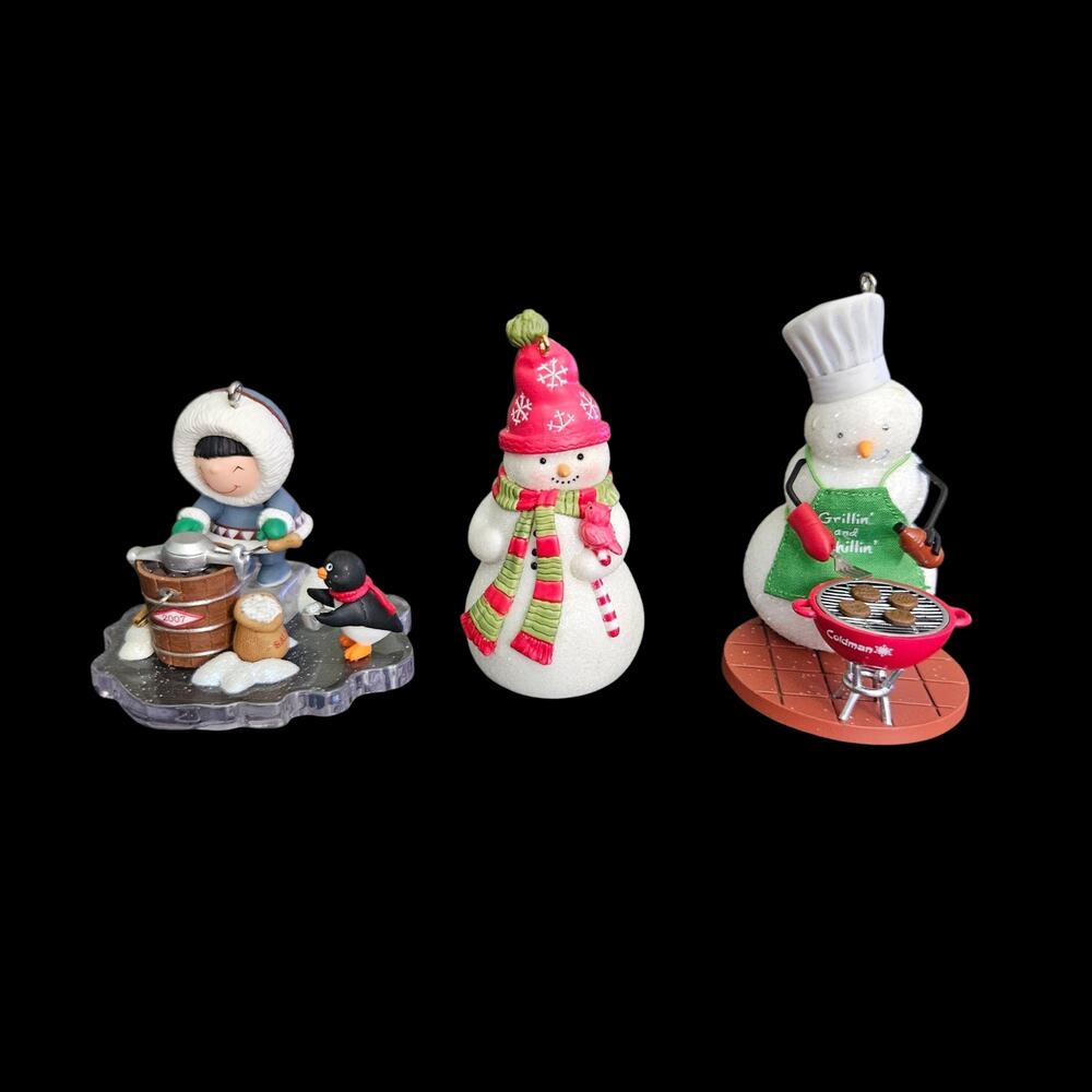 Hallmark Christmas Ornament Lot of 3 Snowman Eskimo Penguin Grillin Chillin